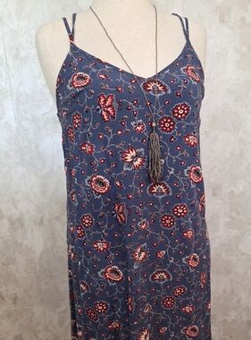 GAP Blue Floral Slip Dress Medium Boho Sundress Criss Cross Back Rayon Midi